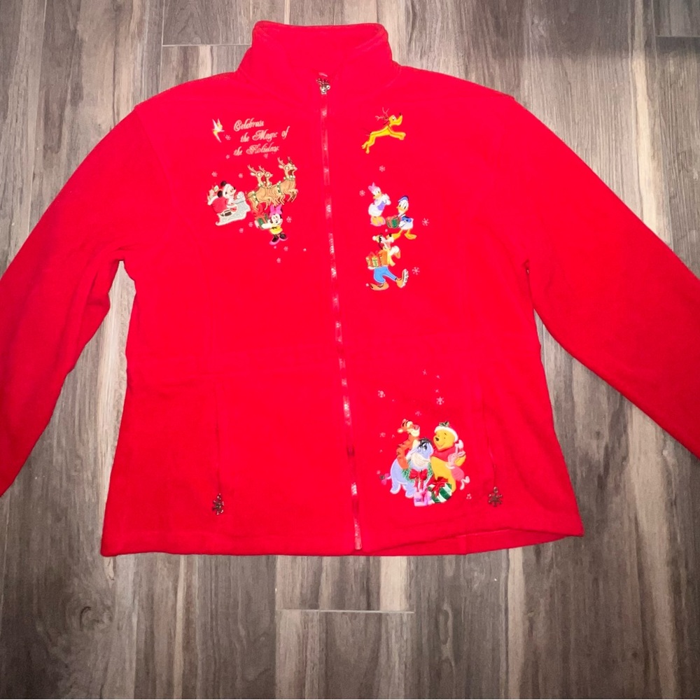 Disney The Bradford Exchange Christmas Holiday Embroidered Red Fleece Zip Up